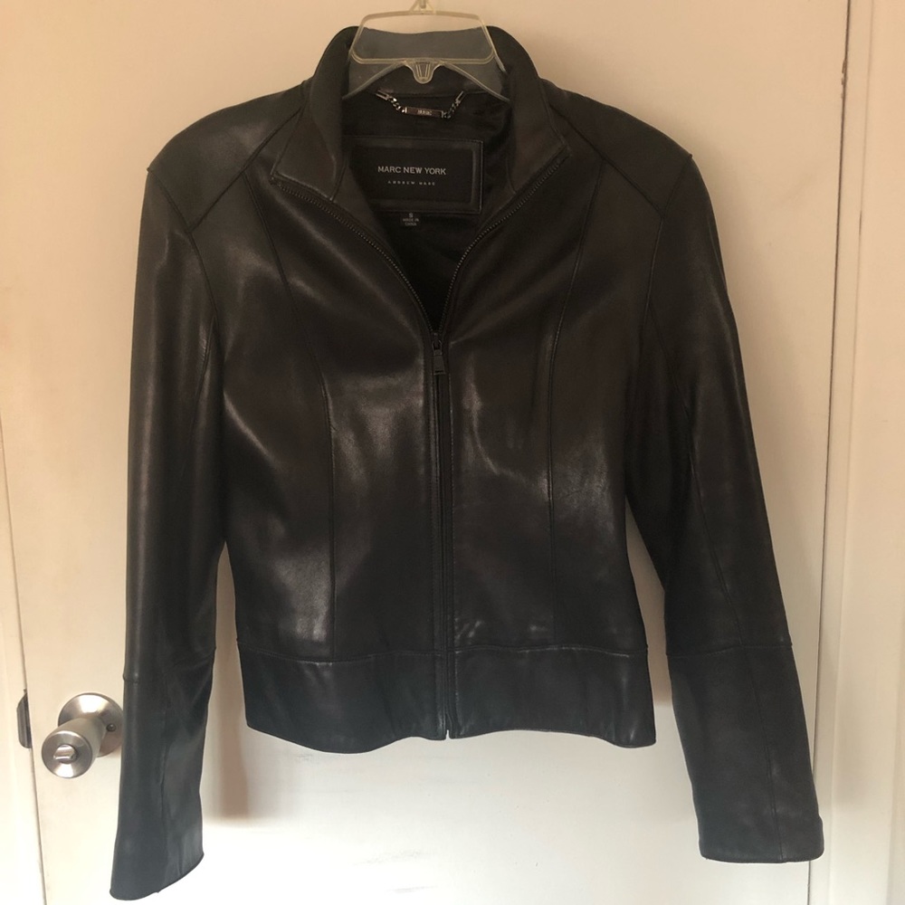 Marc New York black leather moto jacket, small